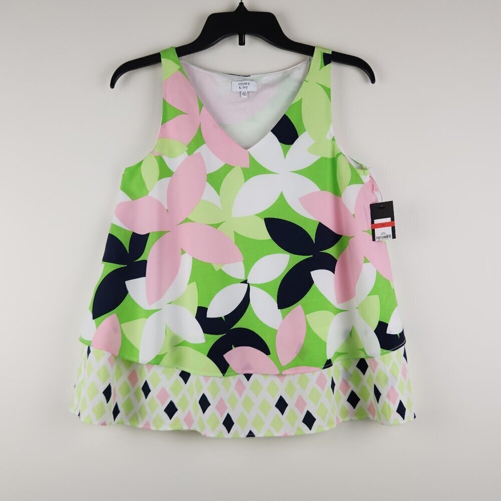 Crown & Ivy Size XS Tropicalia II Layered Floral Multi Split Back Top Blouse NWT